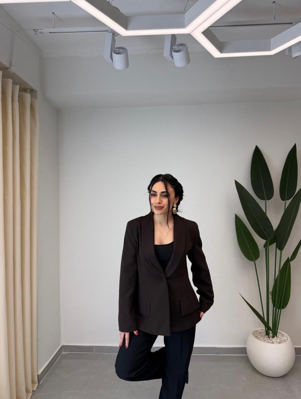 Tek Düğmeli Blazer Ceket Kahve