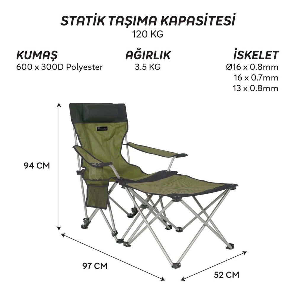 FreeCamp Phoenix Katlanır Masalı Sandalye-HAKİ-SİYAH
