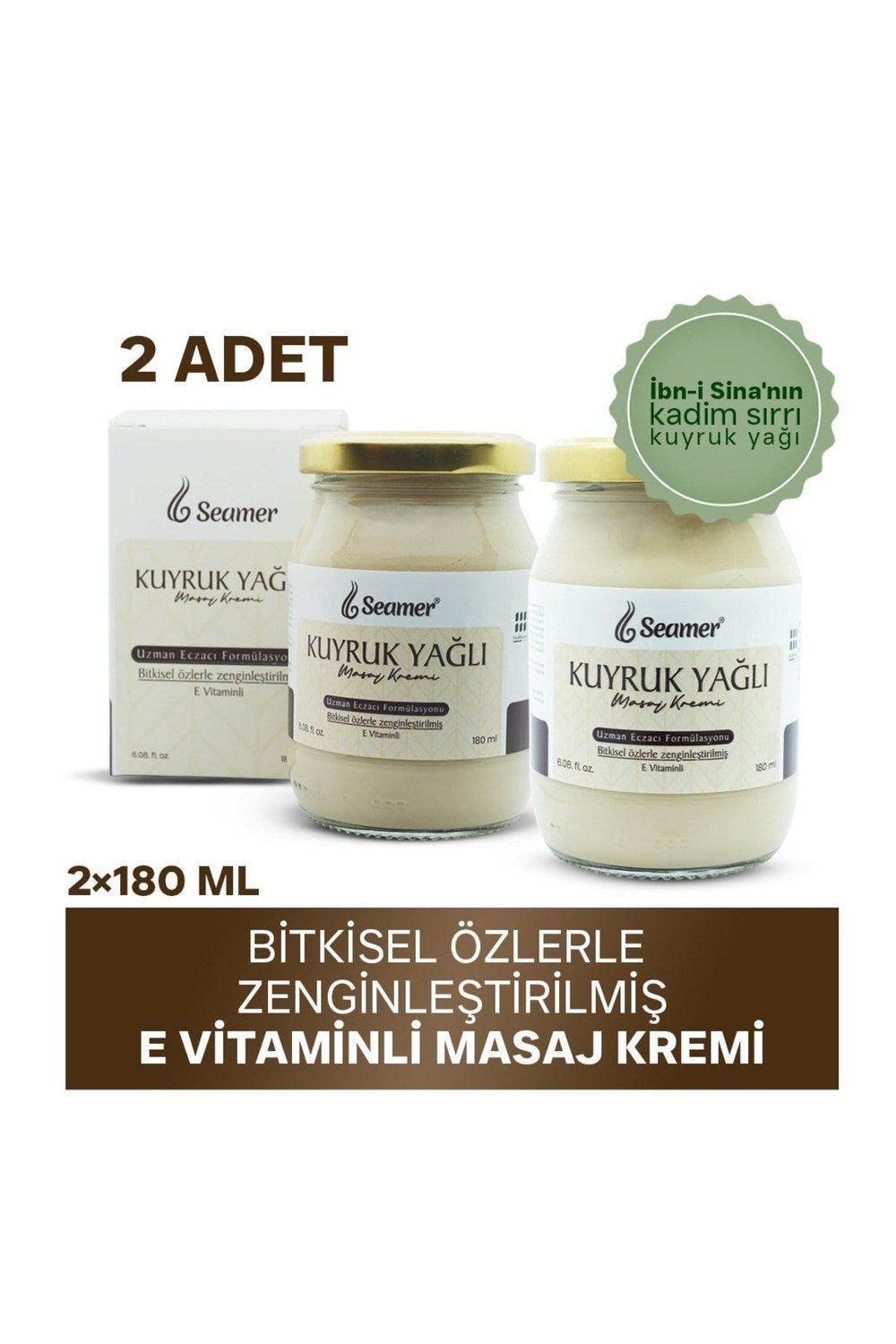 2li Paket Kuyruk Yağlı Masaj Kremi 180 ml E Vitamini ve Bitkisel Özlerle Zenginleştirilmiş