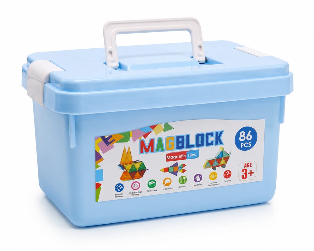 MagBlock 86 Parça Manyetik Yapı Blokları | Saklama Kutulu Eğitici Manyetik Oyuncak | 5 Yıl Garantili