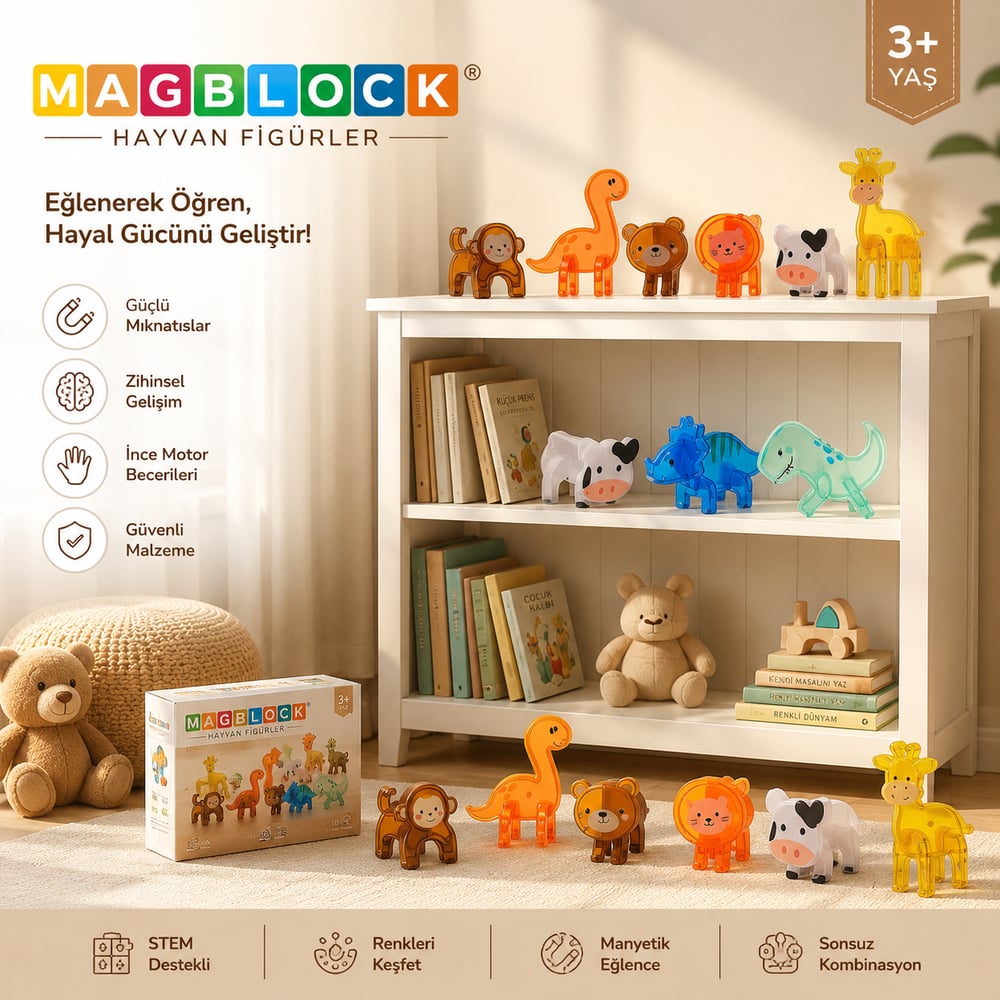 MagBlock Hayvan Figürleri | Manyetik Oyuncak ve STEM Destekli Eğitici Oyun Seti