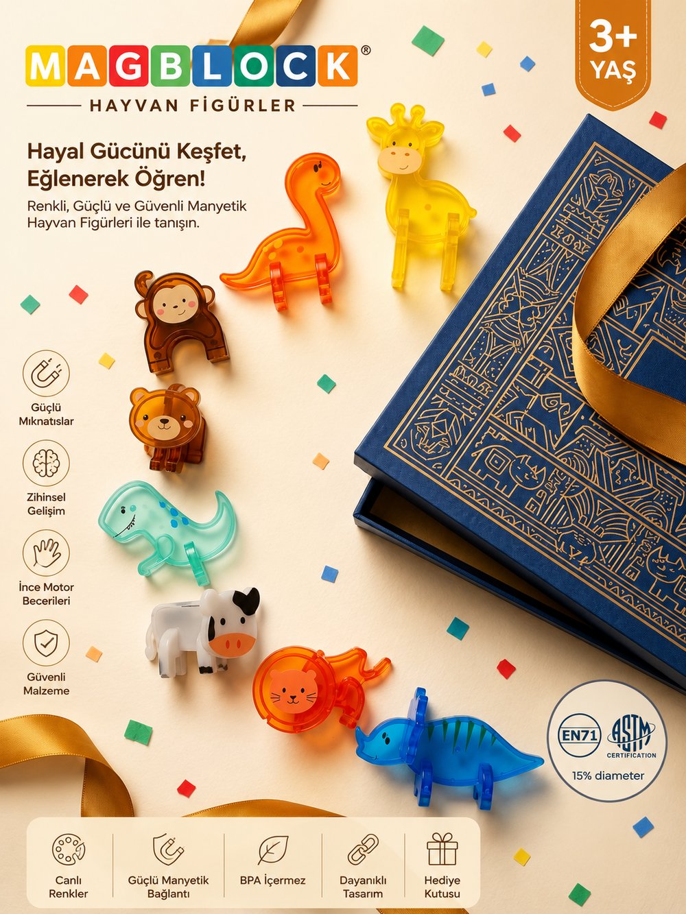 MagBlock Hayvan Figürleri | Manyetik Oyuncak ve STEM Destekli Eğitici Oyun Seti