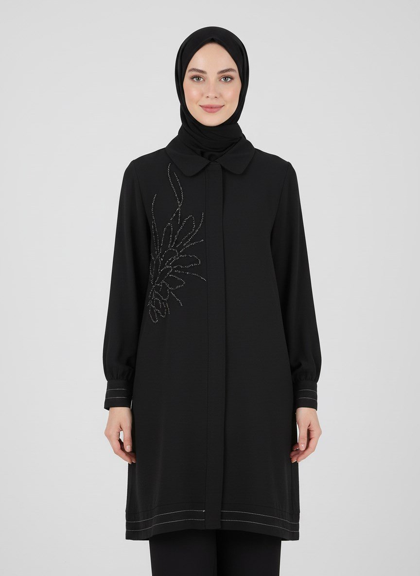 Arka ve Ön Taş İşlemeli Tencel Kap