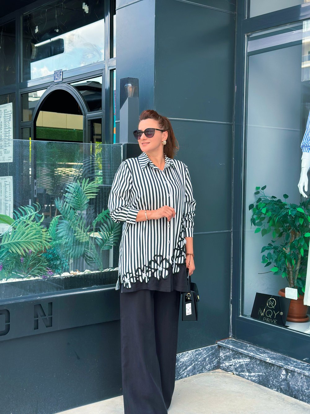 COTON NAKIŞLI ÇİZGİLİ TUNİK TENCEL PANTOLON TAKIM
