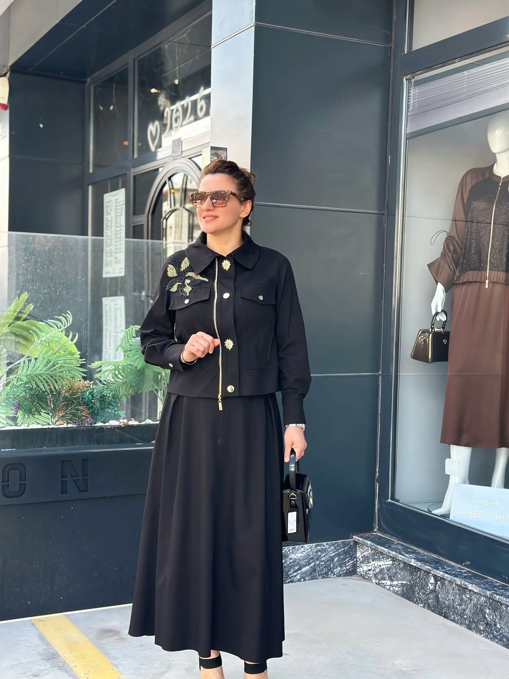 Gabardin Ceket Etek Takım Siyah