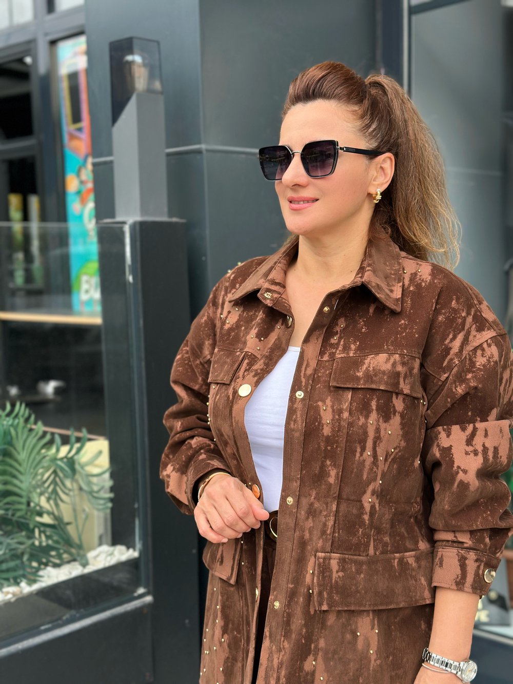 ÖNÜ CEP DETAYLI ÇIT ÇITLI BOL PAÇA PANTOLONLU FLOK TAKIM