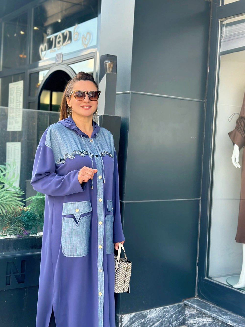 Oysho Kumaş Taş İşlemeli Kapşonlu Giy Çık Kap Lacivert