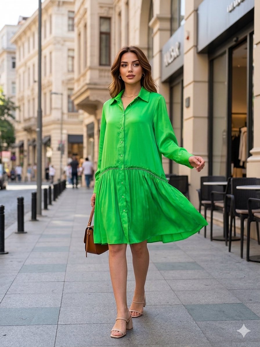Saten Gömlek YEŞİL