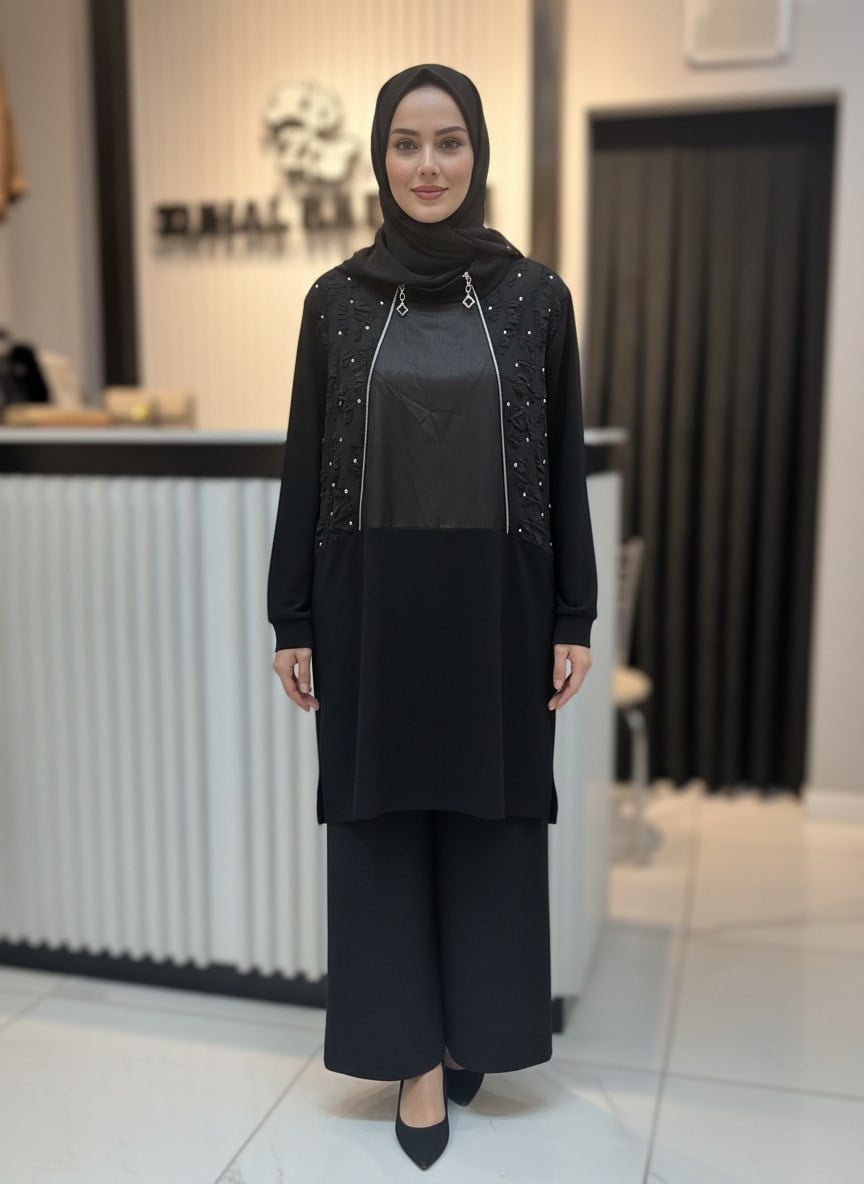 Siyah Fermuarlı Tunik
