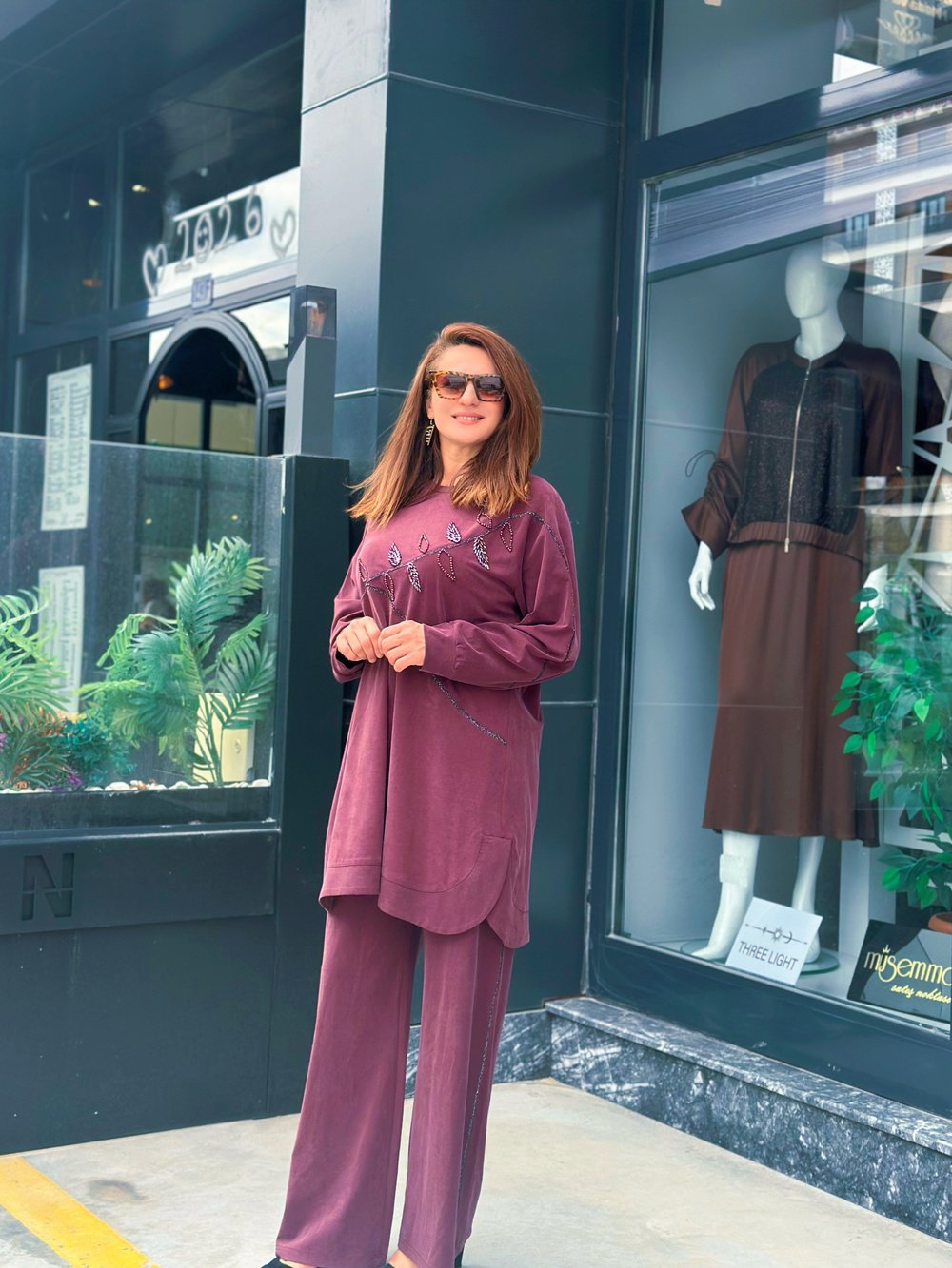 Tencel Qupra Örme Taş İşlemeli Takım Bordo
