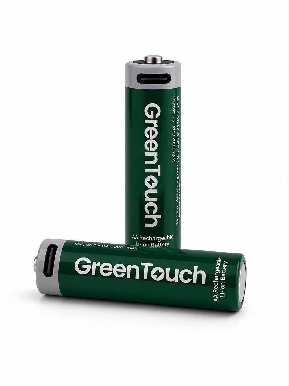 GreenTouch AA USB-C Şarj Edilebilir Lityum Pil 2000 mAh 1.5V Sabit Voltaj 2'li Paket | Şarjlı Kalem Pil | Çoklu USB-C Şarj Kablosu Dahil