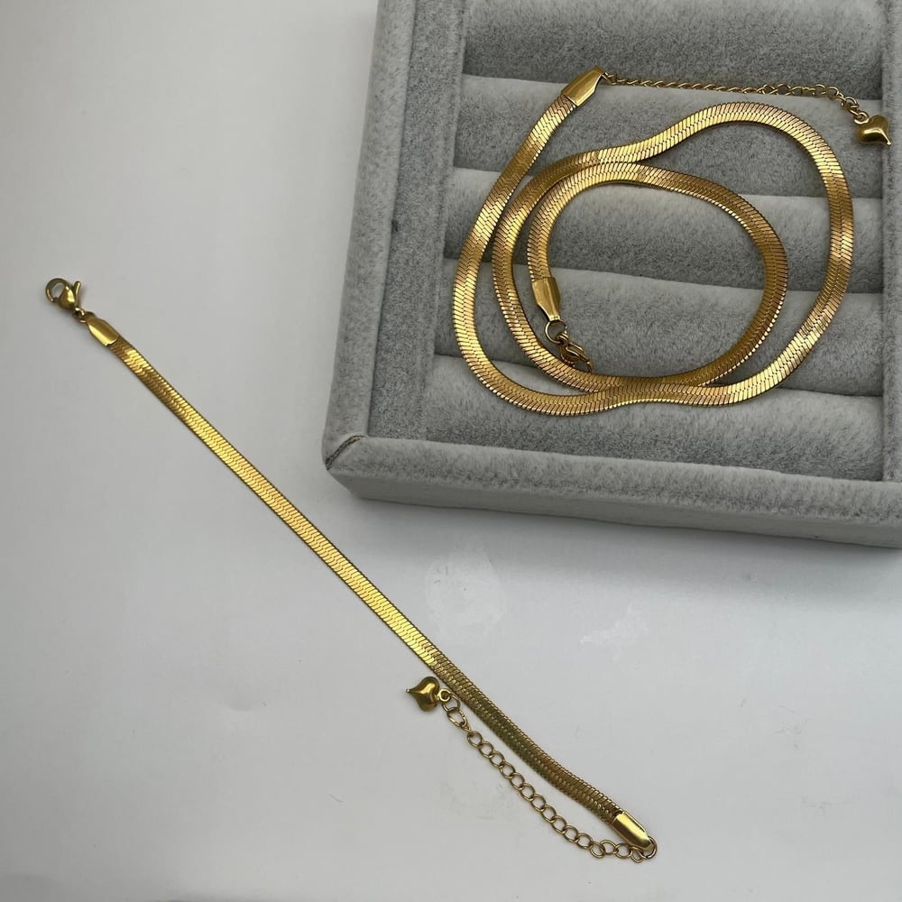İtalyan Yassı Zincir Kolye&Bileklik Set