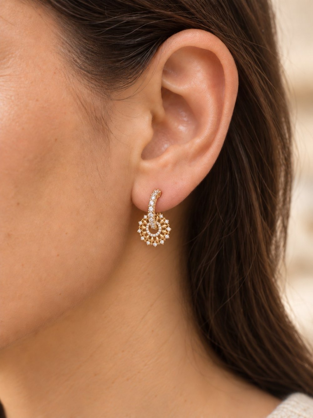 TURKUAZ XUPING 14K ÇİÇEK ZİRKON KÜPE