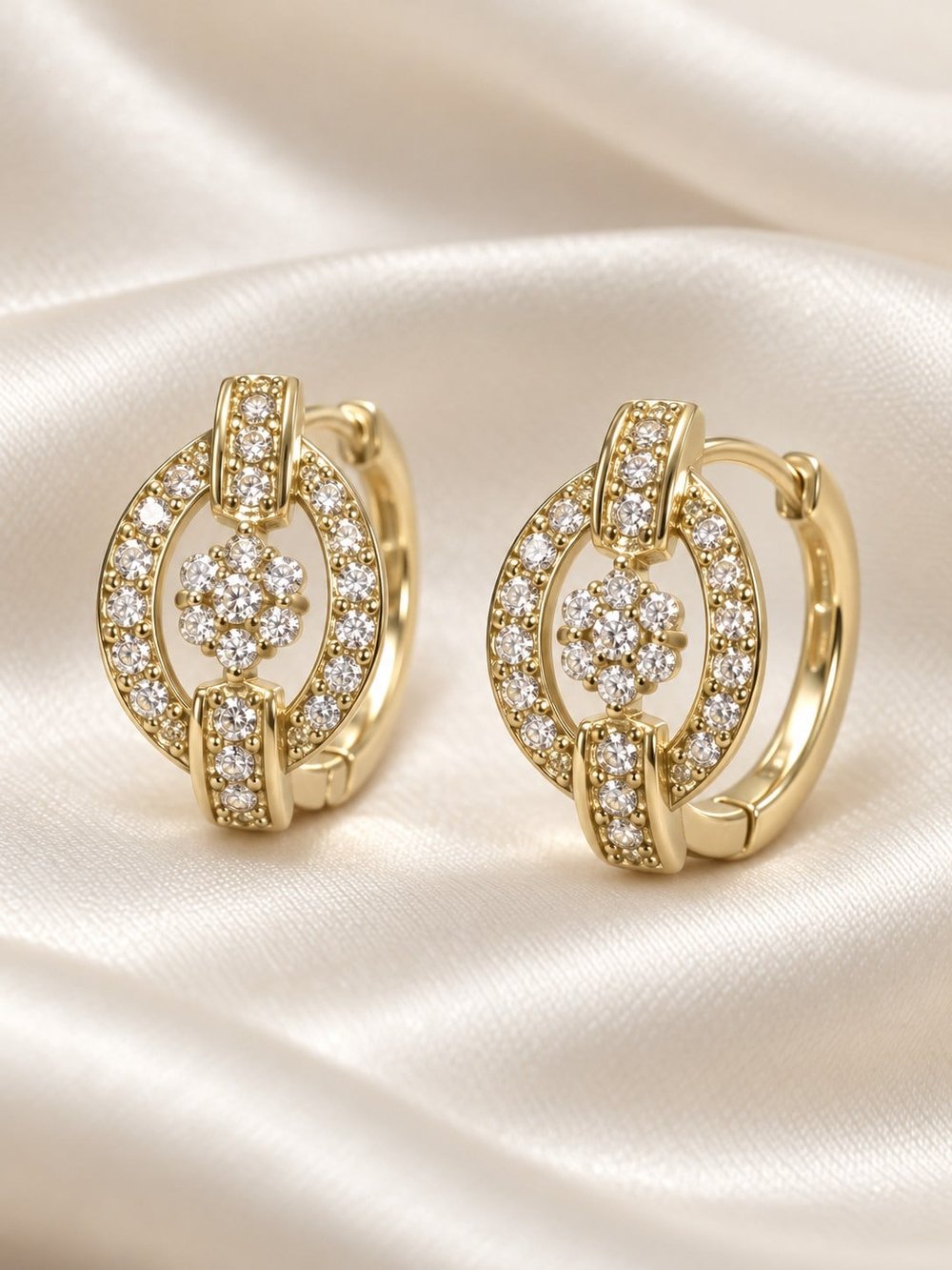 TURKUAZ XUPING 14K ÇİÇEKLİ OVAL HALKA KÜPE