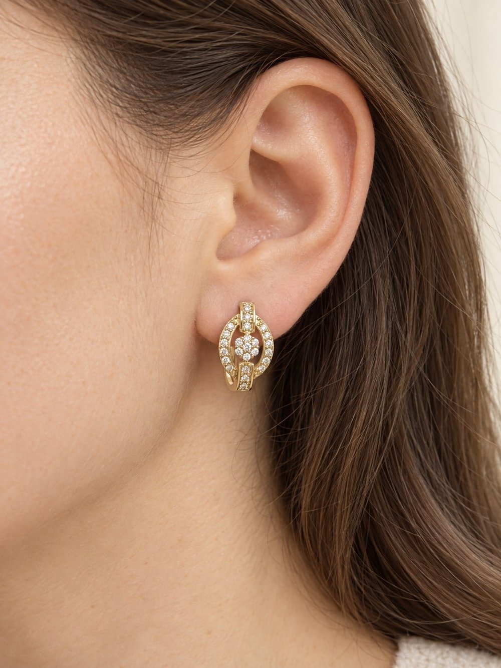TURKUAZ XUPING 14K ÇİÇEKLİ OVAL HALKA KÜPE