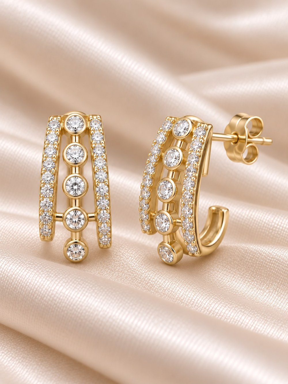 TURKUAZ XUPING 14K ORTA TAŞ DİZİLİ KÜPE