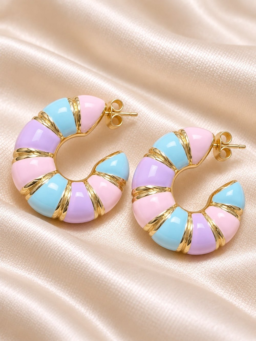TURKUAZ XUPING 14K PASTEL RENKLİ HALKA KÜPE