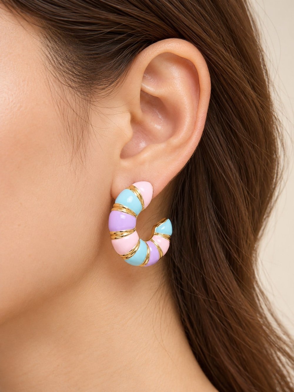 TURKUAZ XUPING 14K PASTEL RENKLİ HALKA KÜPE