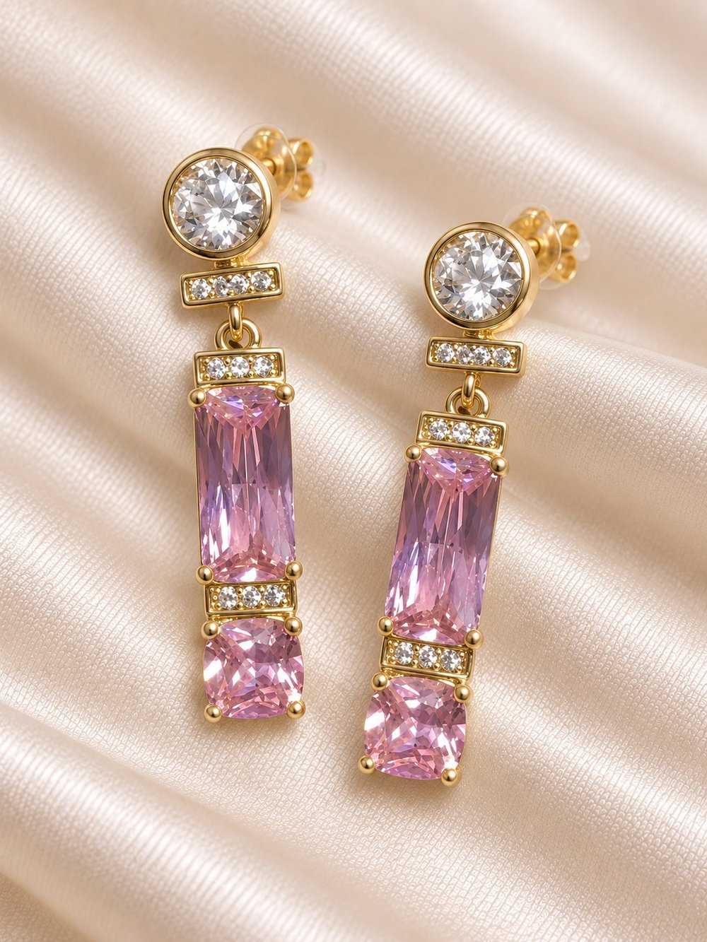 TURKUAZ XUPING 14K PEMBE BAGET SALLANTILI KÜPE
