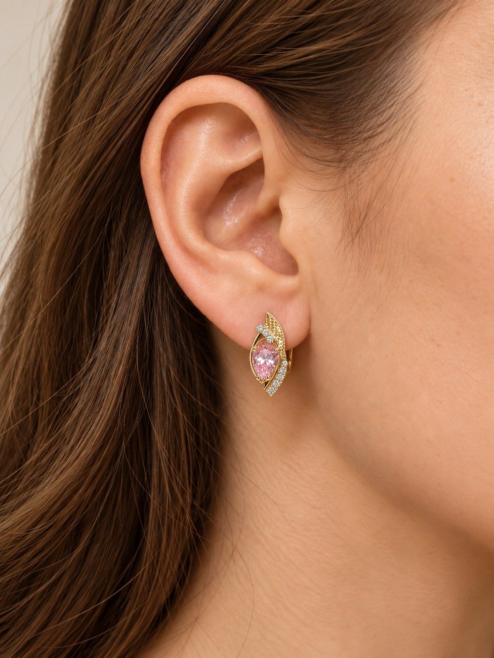TURKUAZ XUPING 14K PEMBE DAMLA TAŞLI KÜPE