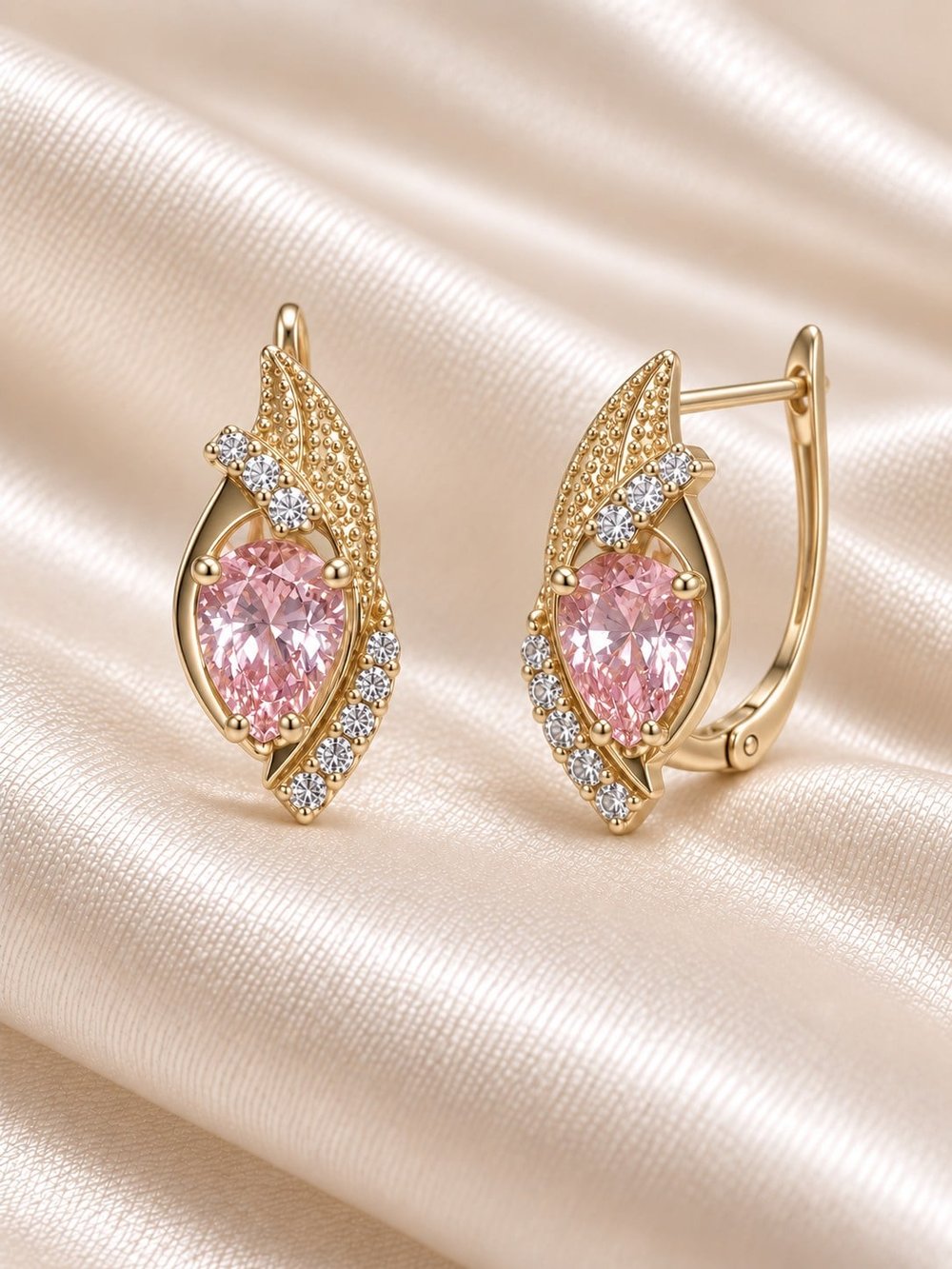 TURKUAZ XUPING 14K PEMBE DAMLA TAŞLI KÜPE