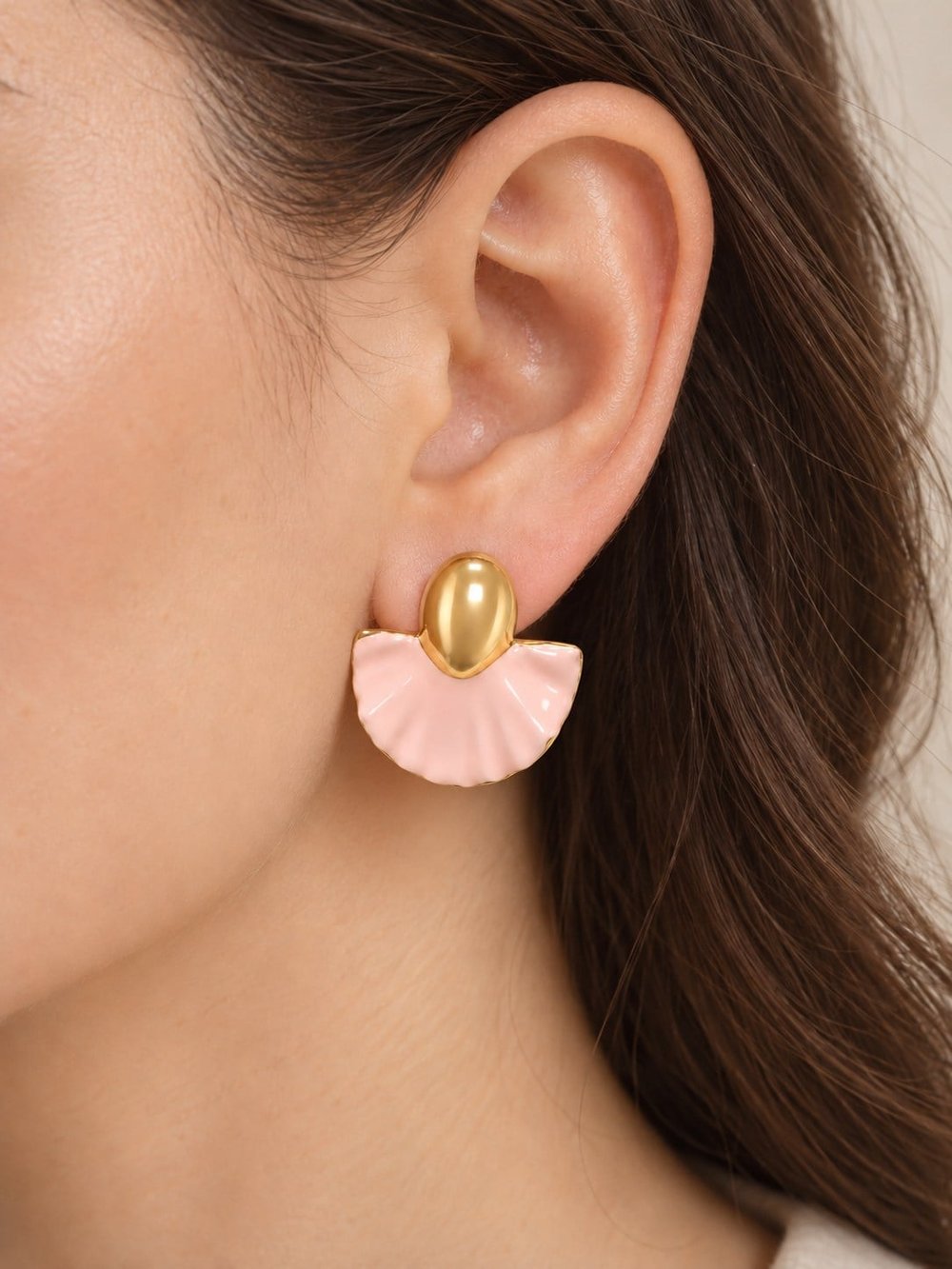 TURKUAZ XUPING 14K PEMBE MİDYE KÜPE
