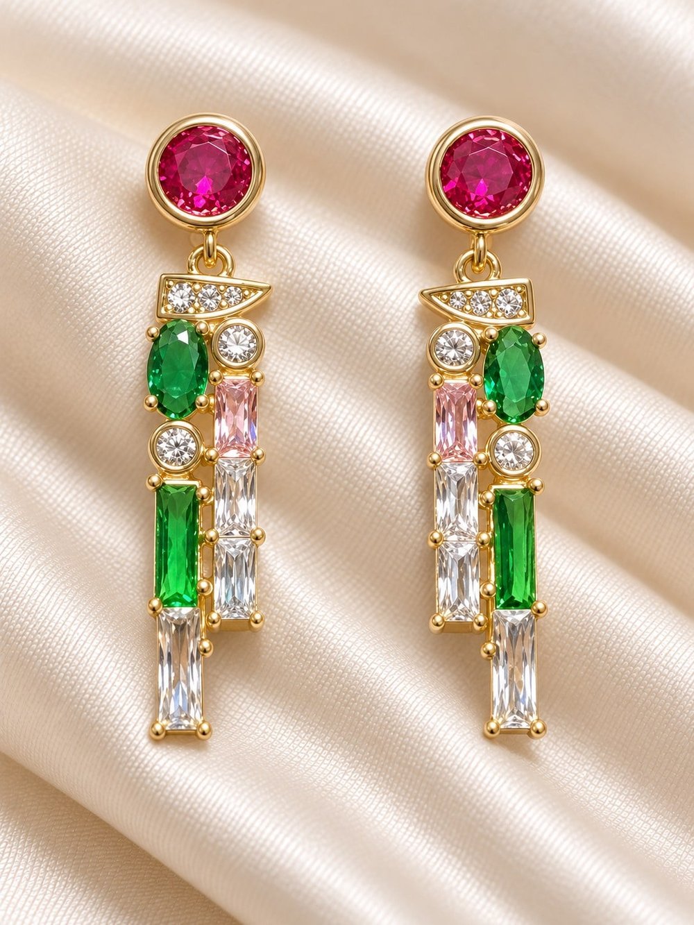 TURKUAZ XUPING 14K RENKLİ GEOMETRİK KÜPE