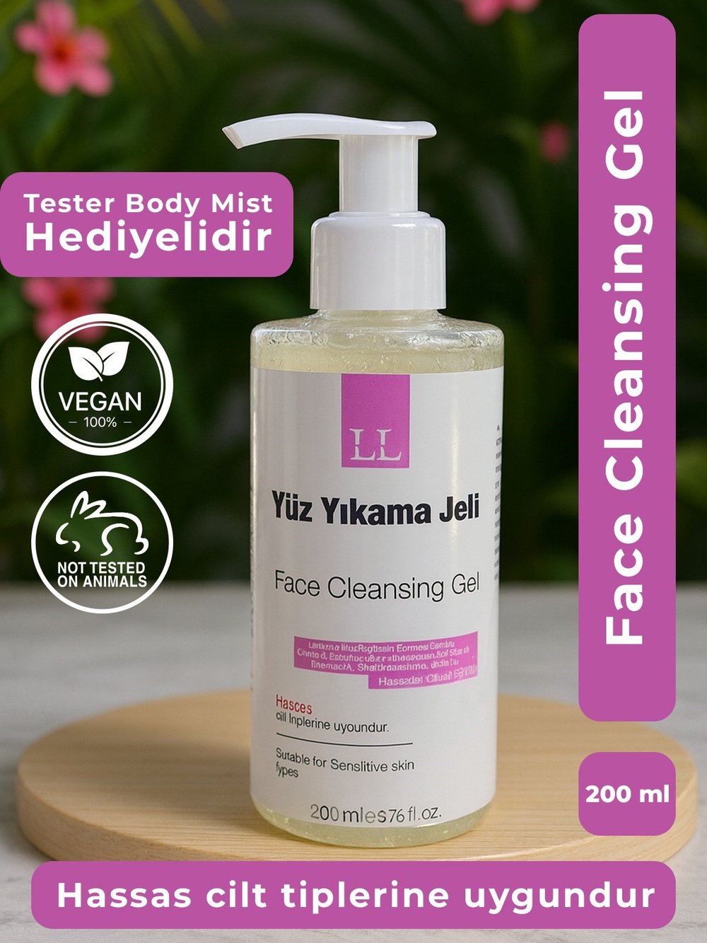 Hassas Ciltler İçin Arındırıcı Yüz Temizleme Jeli - Vegan Formül (200 ml)