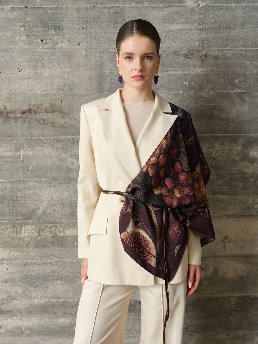 Bağ-ı Üzüm %100 Twill İpek Eşarp 90x90 | Han Silk