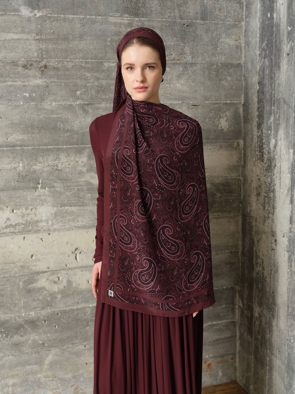Velvet Burgundy %100 Krep İpek Şal 70x190 cm