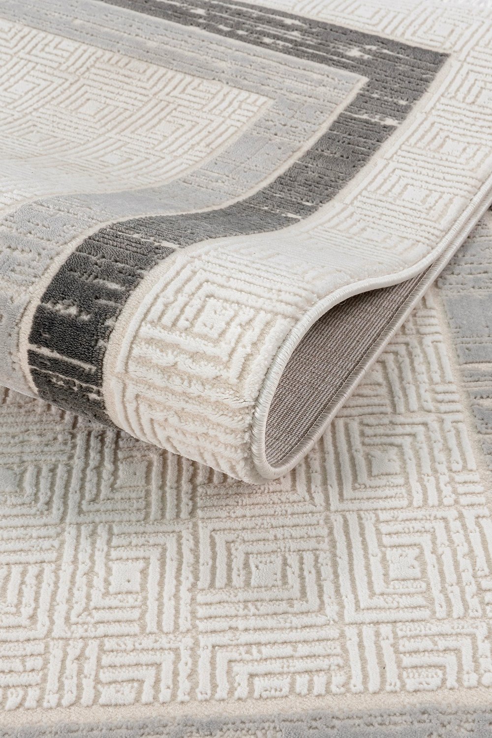 Krem Gri 7107 Modern Desen Doğal Taban Saçaklı Salon Koridor Mutfak Çocuk Oturma Odası Halı Yolluk
