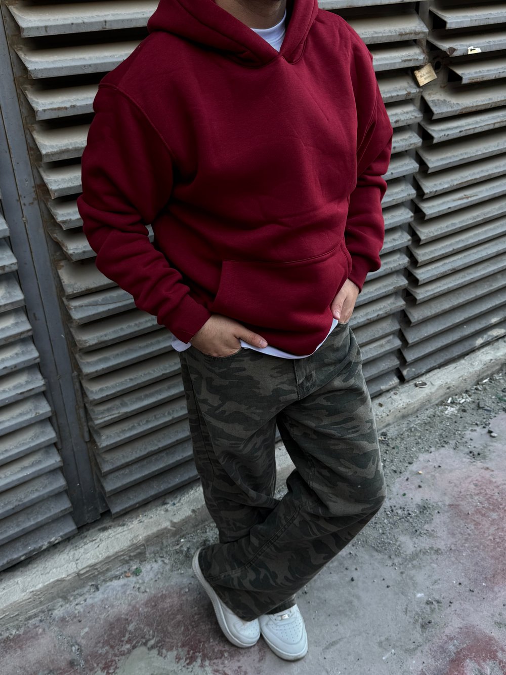 Basic Bordo Kapşonlu Hoodie