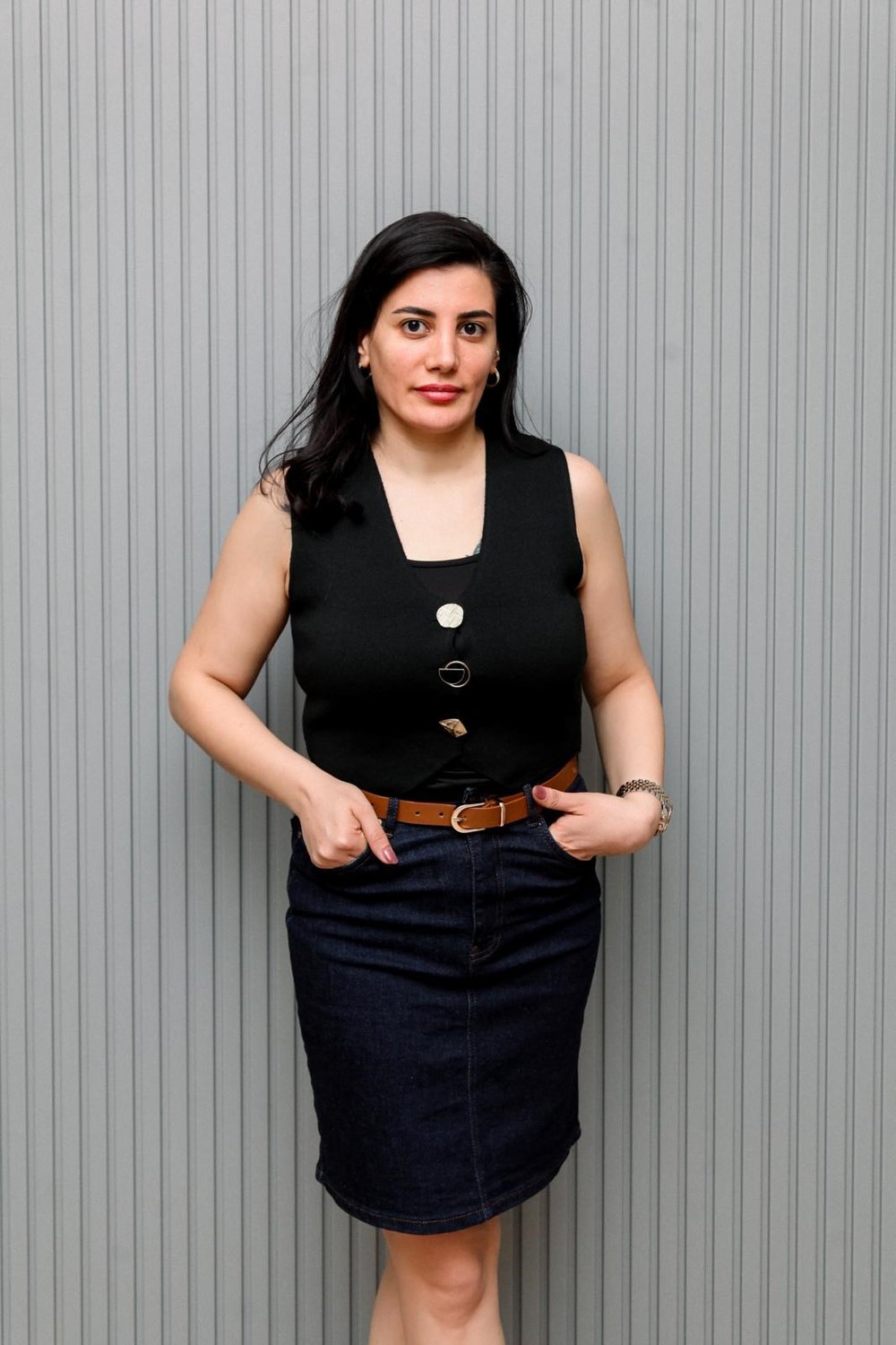 Yüksek Bel Likralı Lacivert Denim Etek