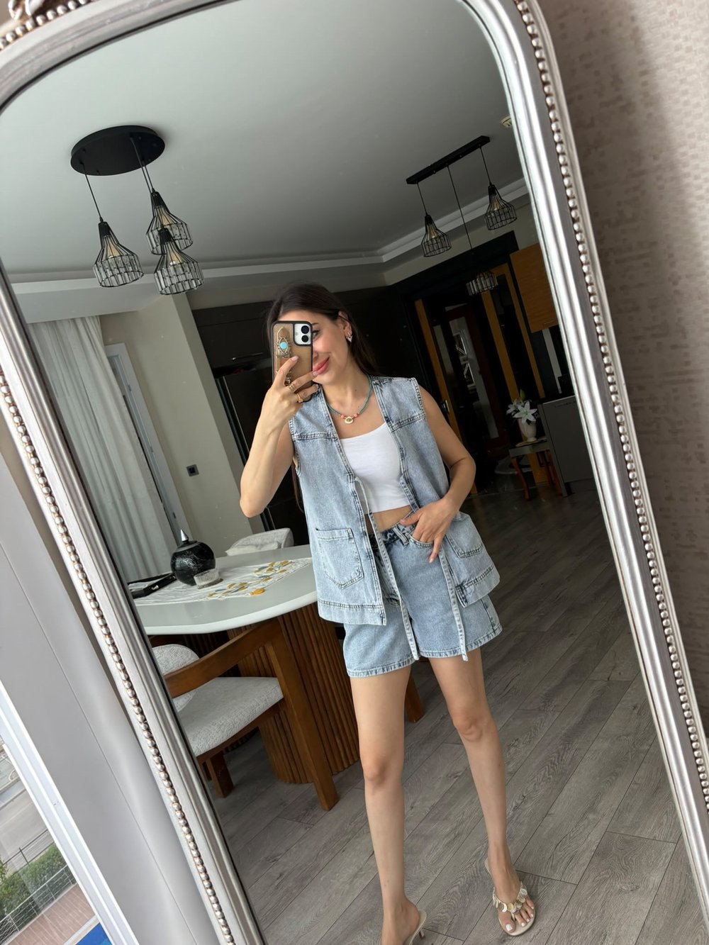 Açık Mavi Cepli Oversize Denim Kot Yelek