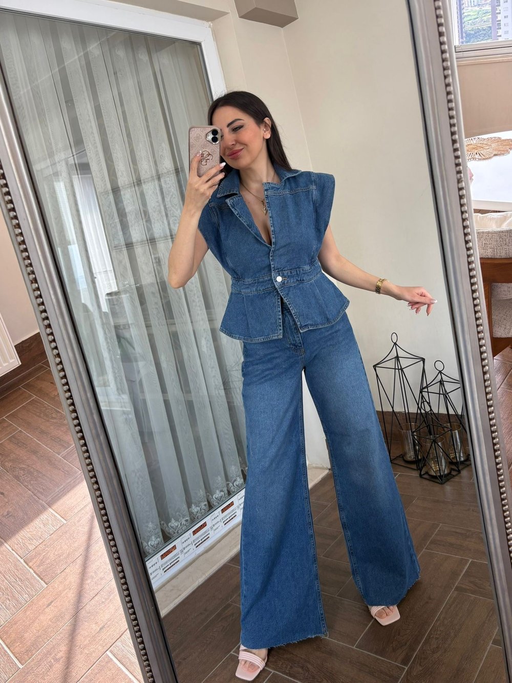 Wide Leg Kar Yıkamalı Jean - Mavi Renk