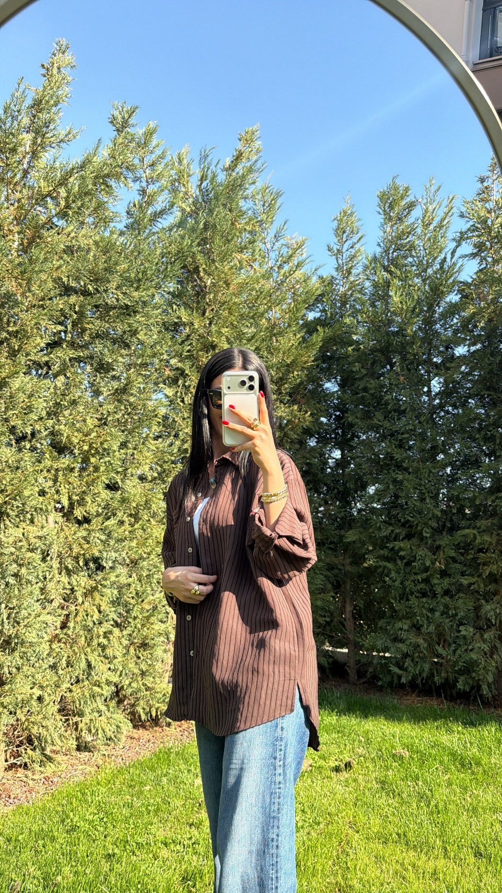 ÇİZGİLİ OVERSIZE GÖMLEK KAHVERENGİ