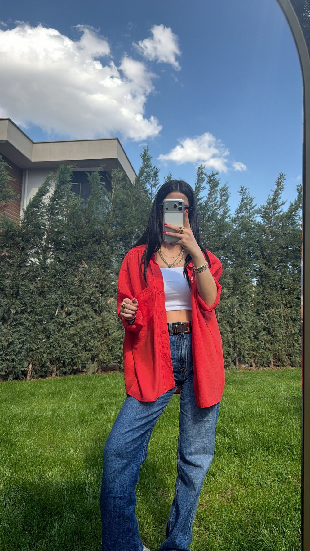 DÜŞÜK OMUZ OVERSIZE GÖMLEK KIRMIZI