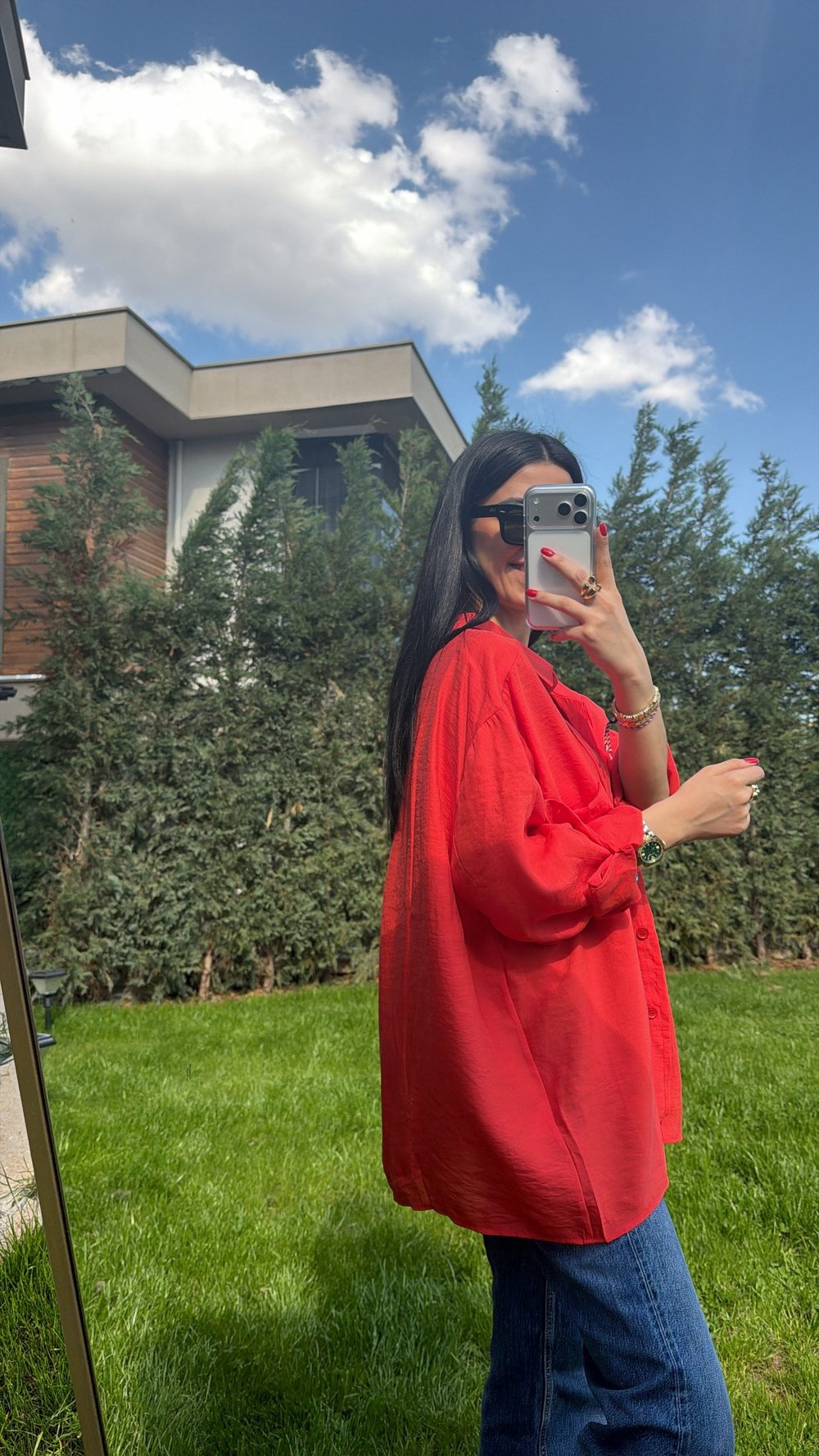 DÜŞÜK OMUZ OVERSIZE GÖMLEK KIRMIZI