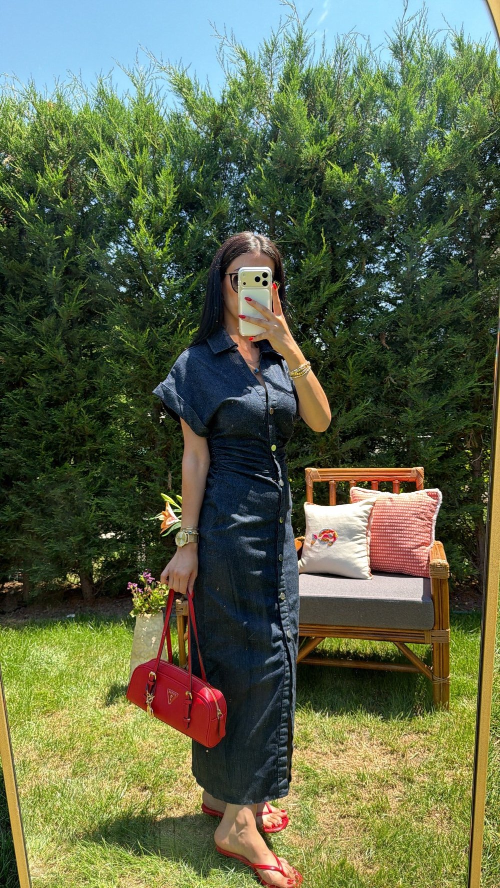 LACİ DENIM DRAPELİ ELBİSE