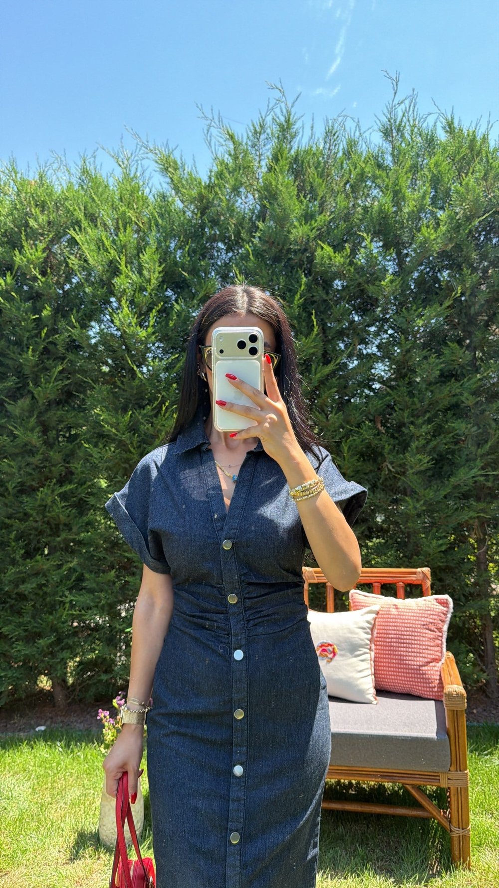 LACİ DENIM DRAPELİ ELBİSE