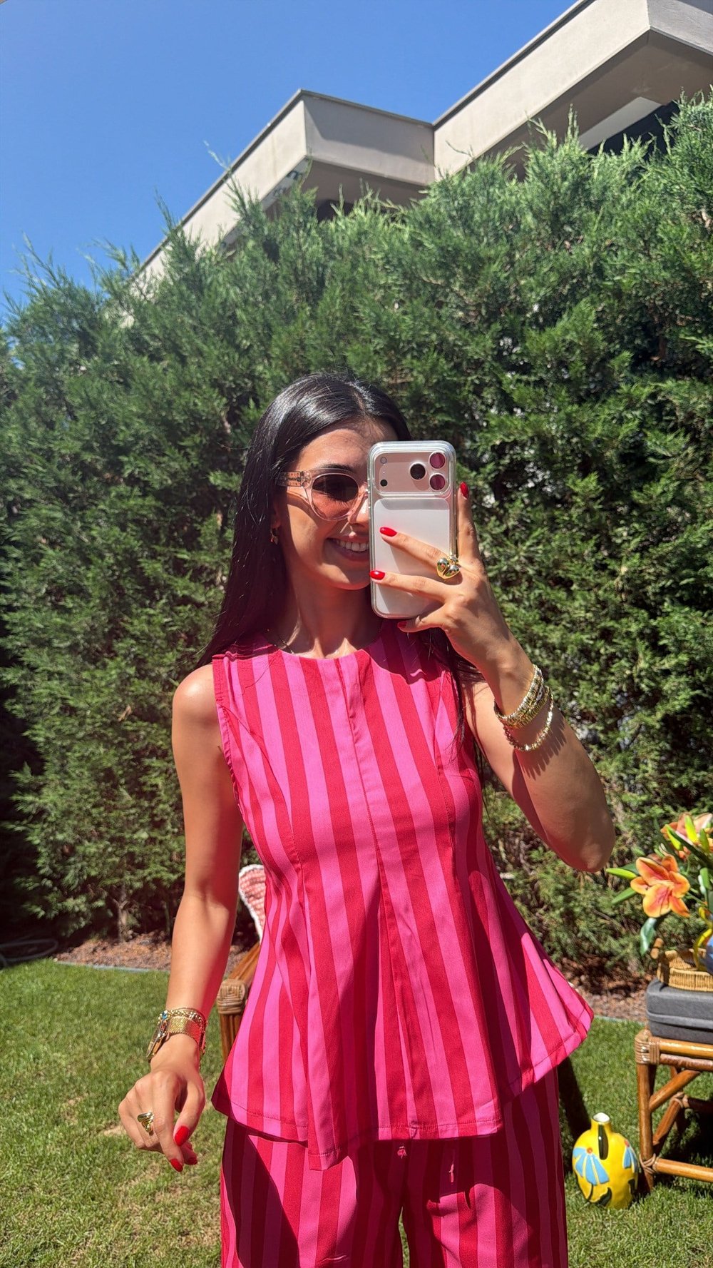 PEMBE ÇİZGİLİ BLUZ TAKIM