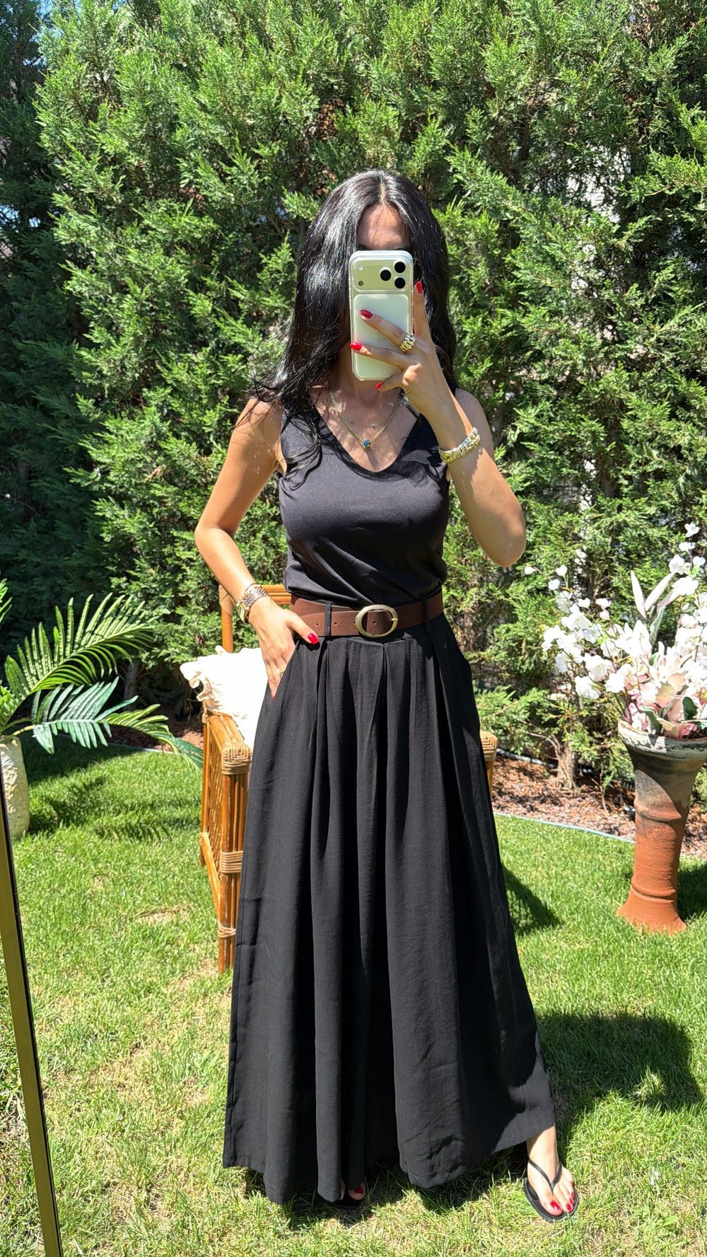 SİYAH KEMERLİ ETEKLİ PANTOLON