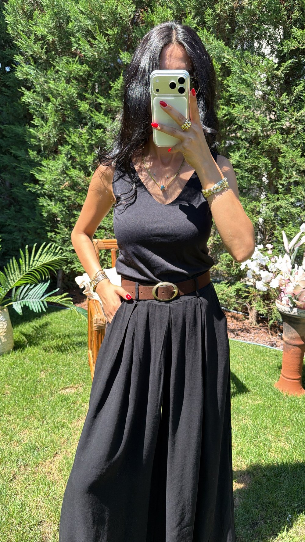 SİYAH KEMERLİ ETEKLİ PANTOLON