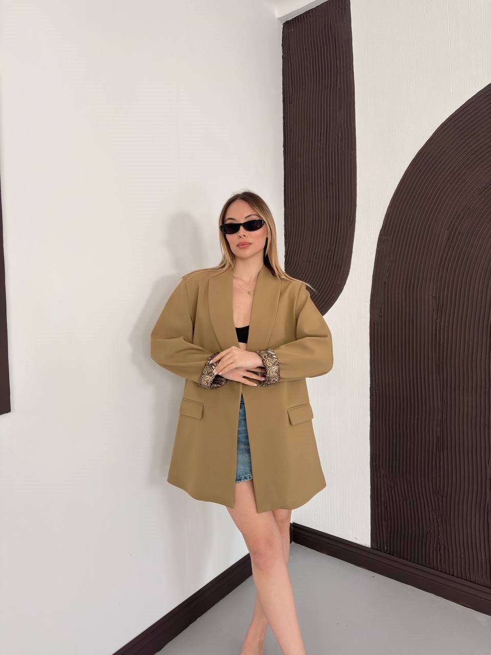 Desenli Astarlı Şal Yaka Blazer Ceket