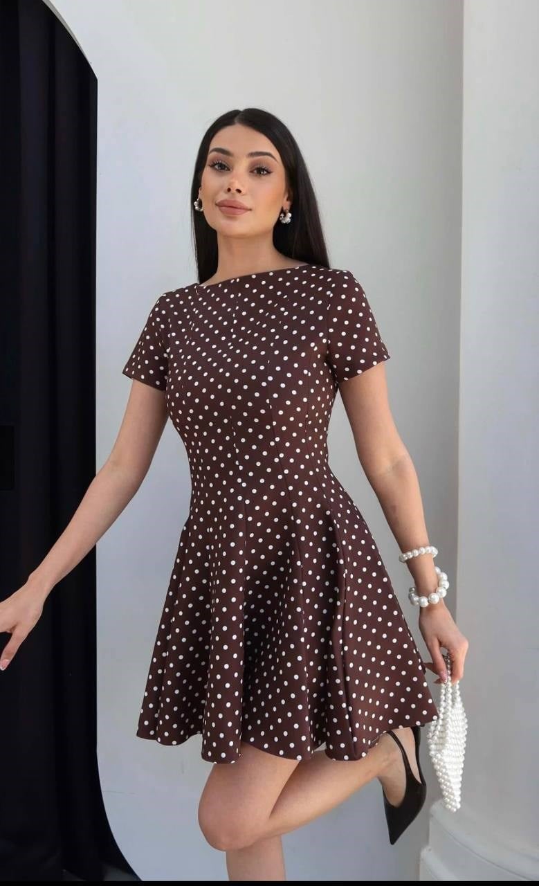 Pauntiyeli ZR Model Kısa Kollu Mini Elbise Kahve