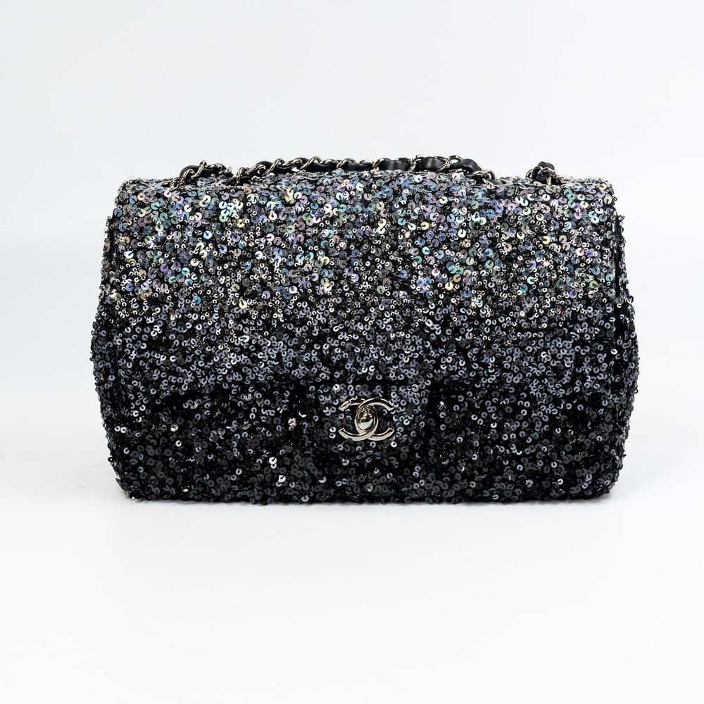 Siyah & Silver Reversible Sequin Rectangular Small Flap Çanta