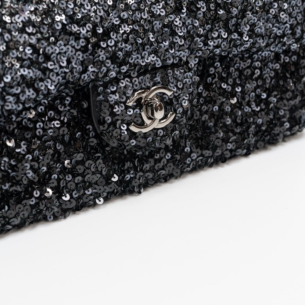 Siyah & Silver Reversible Sequin Rectangular Small Flap Çanta