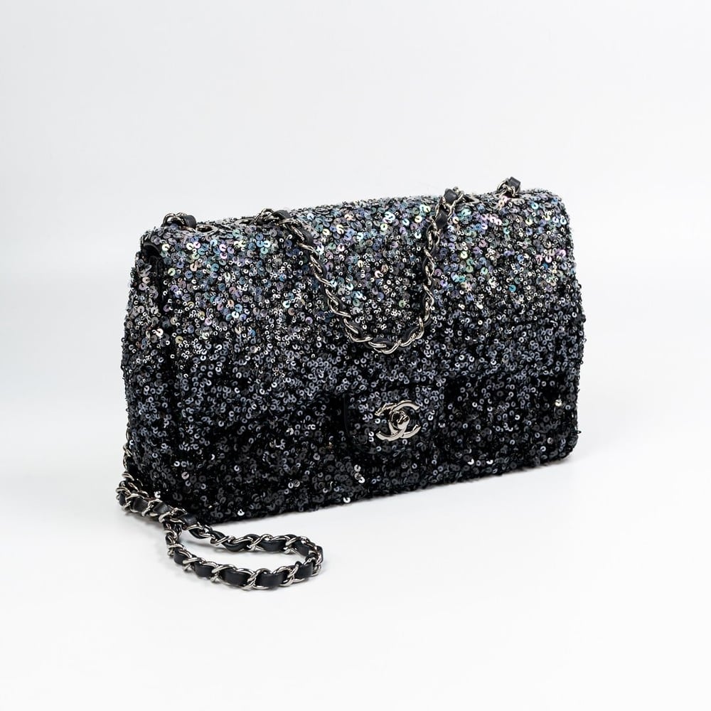 Siyah & Silver Reversible Sequin Rectangular Small Flap Çanta