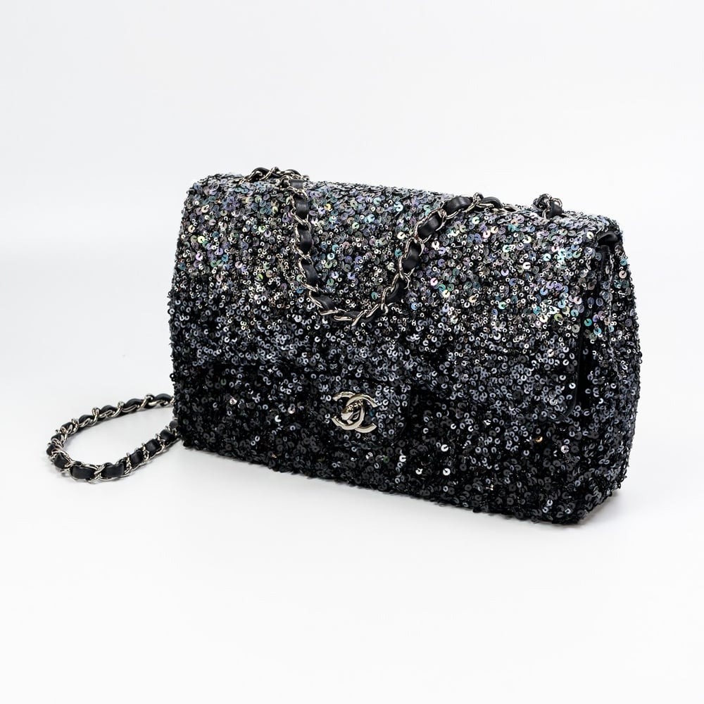 Siyah & Silver Reversible Sequin Rectangular Small Flap Çanta