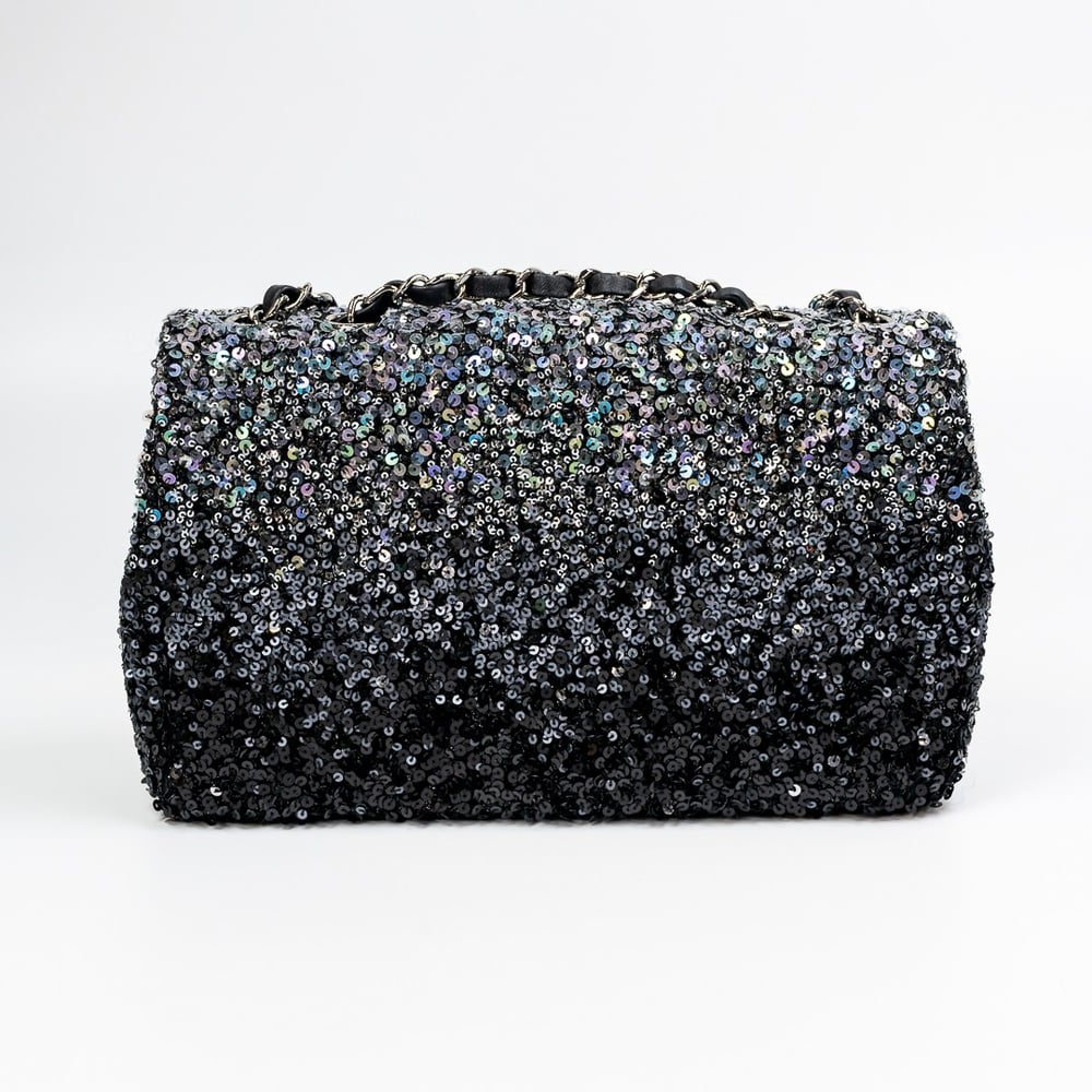 Siyah & Silver Reversible Sequin Rectangular Small Flap Çanta